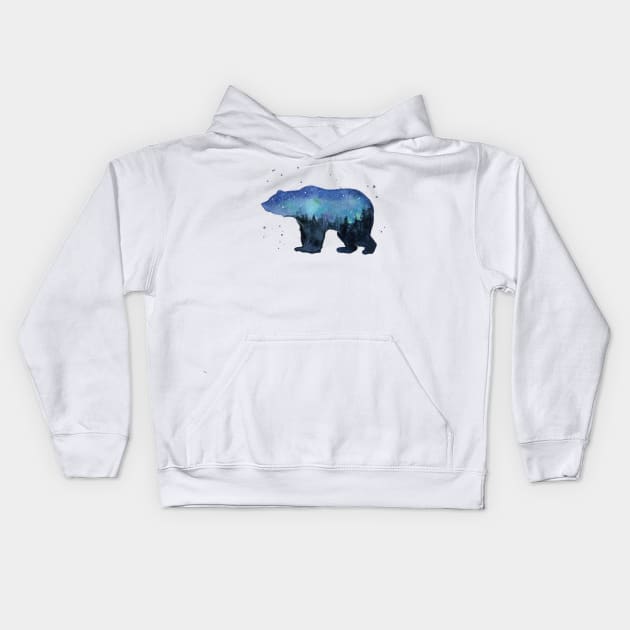 Galaxy Bear Silhouette Kids Hoodie by Olechka